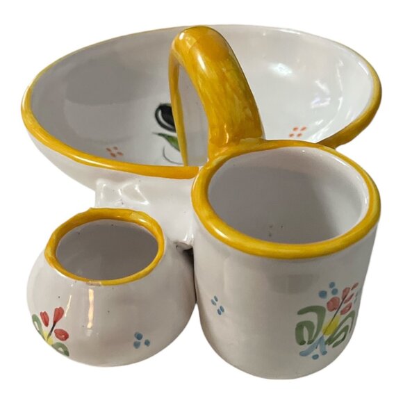 Vtg Hand-Painted Spanish Ceramic Olive Oil Cruet Condiment Caddy - Picture 2 of 6
